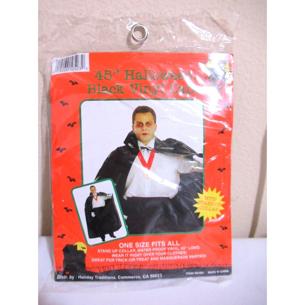 Holiday Traditions 45" Halloween Black Vinyl Cape New In Sealed Package